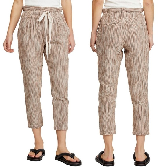 Free People | Caraway Light At Sunrise Pants Cropped Super High Rise Stripe - Picture 1 of 10